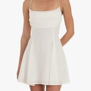 White Womens Backless Lace Up Bow Knot Tie Back Satin Mini Dress Spaghetti Strap